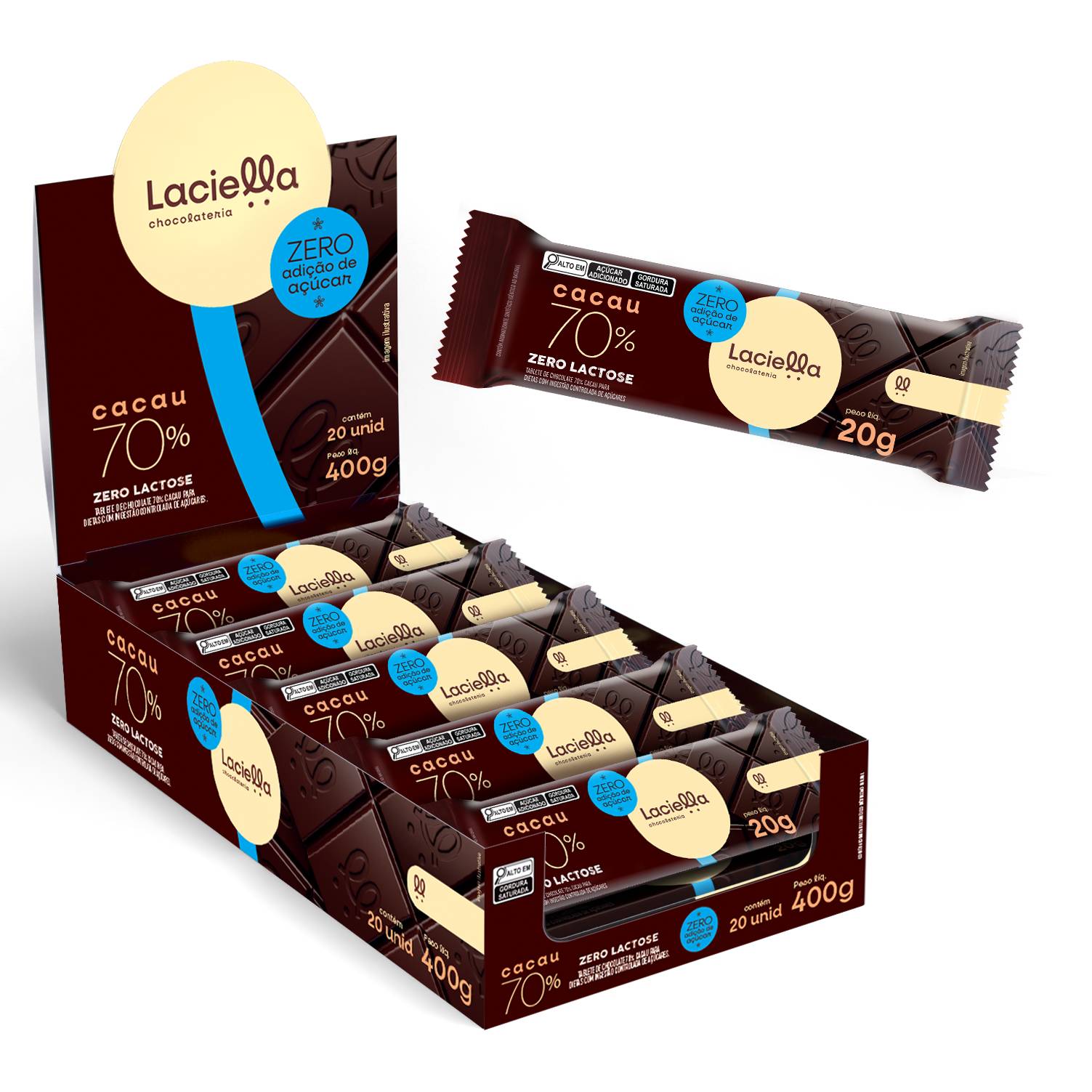Laciella chocolate 70% cacau ZERO lactose 20x20Gr 400g